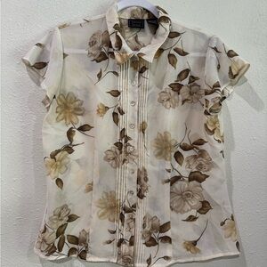 Scott Floral Button-Down Shirt - Brown and Cream
